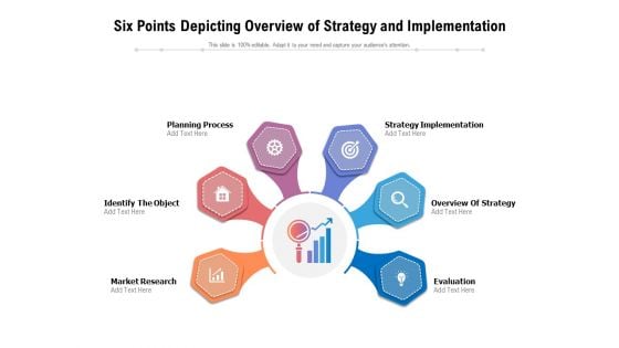 Six Points Depicting Overview Of Strategy And Implementation Ppt PowerPoint Presentation File Show PDF