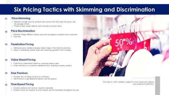 Six Pricing Tactics With Skimming And Discrimination Ppt PowerPoint Presentation File Professional PDF