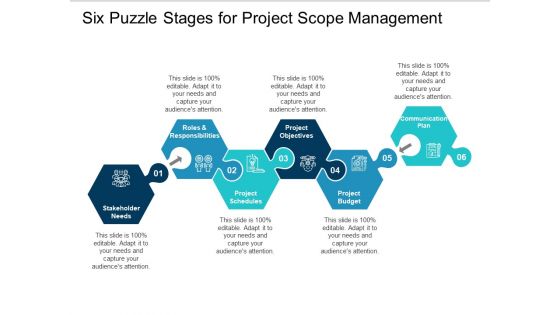 Six Puzzle Stages For Project Scope Management Ppt PowerPoint Presentation Layouts Topics