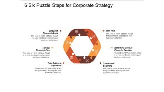 Six Puzzle Steps For Corporate Strategy Ppt PowerPoint Presentation Styles Slides