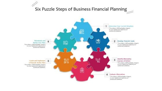 Six Puzzle Steps Of Business Financial Planning Ppt PowerPoint Presentation Inspiration Samples PDF