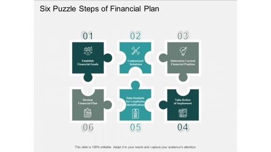 Six Puzzle Steps Of Financial Plan Ppt PowerPoint Presentation Portfolio Visuals