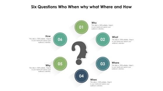 Six Questions Who When Why What Where And How Ppt PowerPoint Presentation Infographics Outfit PDF