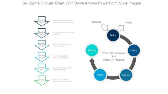 Six Sigma Circular Chart With Down Arrows Powerpoint Slide Images