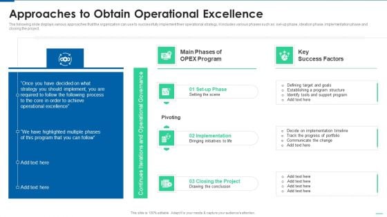 Six Sigma Continuous Process Approaches To Obtain Operational Excellence Template PDF