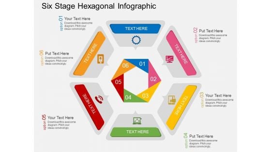 Six Stage Hexagonal Infographic Powerpoint Template