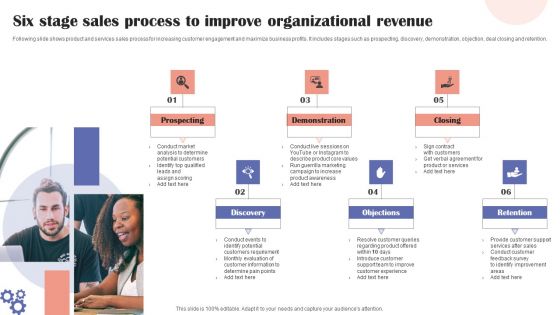 Six Stage Sales Process To Improve Organizational Revenue Infographics PDF