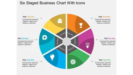 Six Staged Business Chart With Icons Powerpoint Template