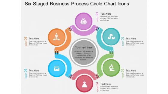 Six Staged Business Process Circle Chart Icons Powerpoint Template