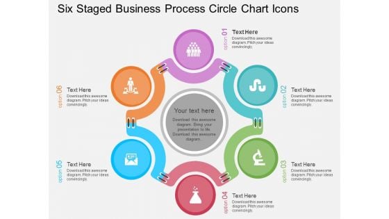 Six Staged Business Process Circle Chart Icons Powerpoint Template