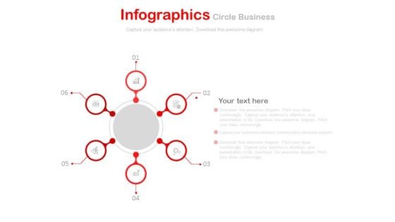 Six Staged Hub And Spokes Diagram Powerpoint Slides