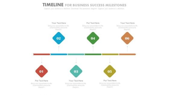 Six Staged Linear Timeline For Business Success Milestones Powerpoint Slides