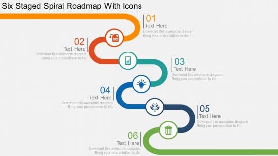 Six Staged Spiral Roadmap With Icons Powerpoint Templates