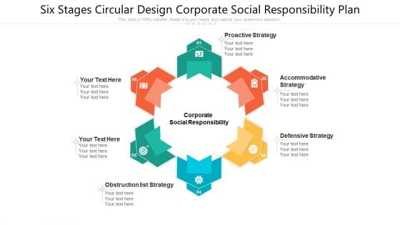 Six Stages Circular Design Corporate Social Responsibility Plan Ppt PowerPoint Presentation File Rules PDF