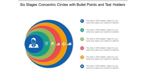 Six Stages Concentric Circles With Bullet Points And Text Holders Ppt Powerpoint Presentation Layouts Example Introduction