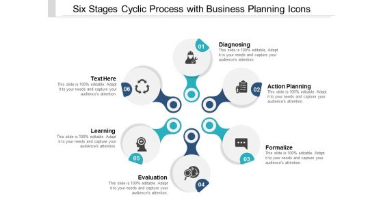 Six Stages Cyclic Process With Business Planning Icons Ppt Powerpoint Presentation Layouts Outline