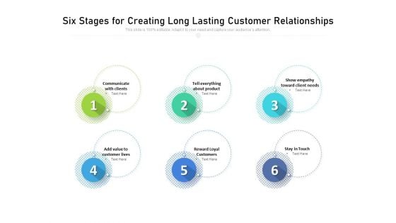 Six Stages For Creating Long Lasting Customer Relationships Ppt PowerPoint Presentation Show Sample PDF