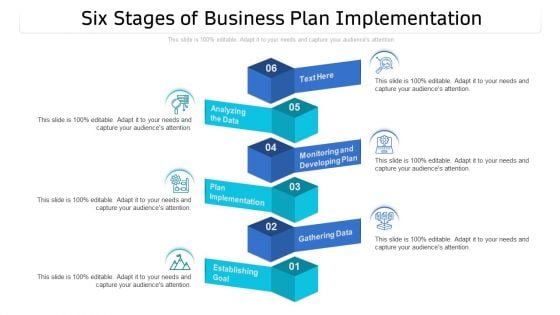 Six Stages Of Business Plan Implementation Ppt PowerPoint Presentation Gallery Topics PDF