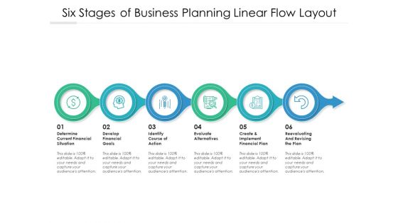 Six Stages Of Business Planning Linear Flow Layout Ppt PowerPoint Presentation Gallery Sample PDF