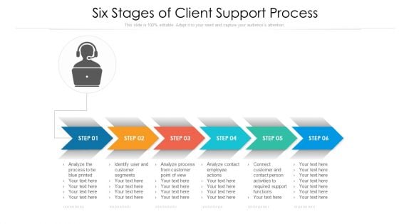 Six Stages Of Client Support Process Ppt PowerPoint Presentation Gallery Brochure PDF