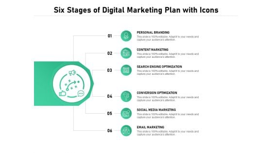 Six Stages Of Digital Marketing Plan With Icons Ppt PowerPoint Presentation Infographic Template File Formats