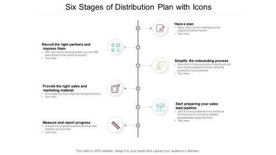 Six Stages Of Distribution Plan With Icons Ppt PowerPoint Presentation Styles Slide Download