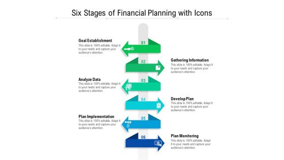 Six Stages Of Financial Planning With Icons Ppt PowerPoint Presentation File Shapes PDF