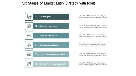 Six Stages Of Market Entry Strategy With Icons Ppt PowerPoint Presentation Portfolio Slides