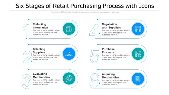 Six Stages Of Retail Purchasing Process With Icons Ppt PowerPoint Presentation Gallery Designs Download PDF