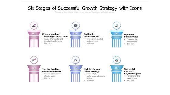Six Stages Of Successful Growth Strategy With Icons Ppt PowerPoint Presentation Model Graphics Tutorials