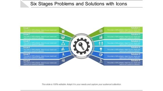 Six Stages Problems And Solutions With Icons Ppt PowerPoint Presentation Infographics Example PDF