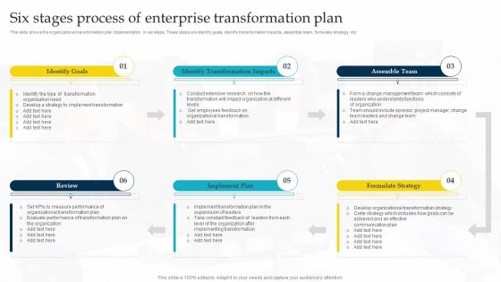 Six Stages Process Of Enterprise Transformation Plan Ppt File Layout PDF
