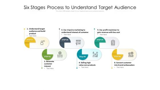 Six Stages Process To Understand Target Audience Ppt PowerPoint Presentation Layouts Background Designs PDF