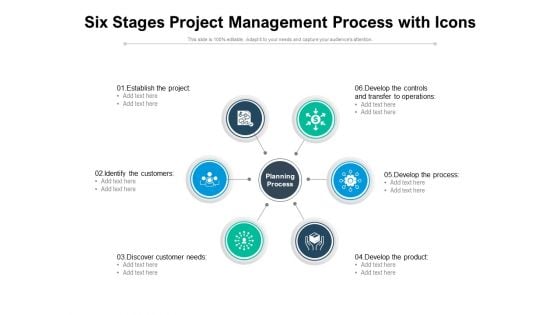Six Stages Project Management Process With Icons Ppt PowerPoint Presentation Model Ideas PDF
