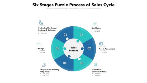 Six Stages Puzzle Process Of Sales Cycle Ppt PowerPoint Presentation Layouts Graphics PDF