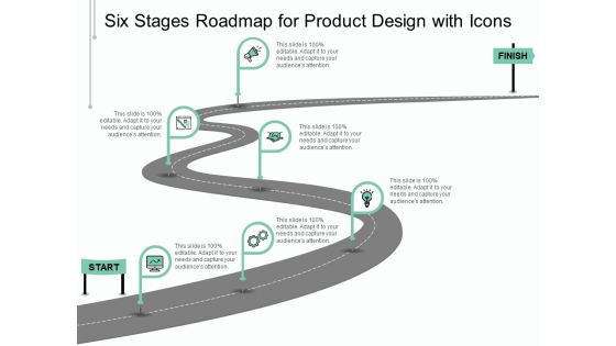 Six Stages Roadmap For Product Design With Icons Ppt PowerPoint Presentation Slides Shapes