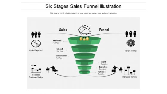 Six Stages Sales Funnel Illustration Ppt PowerPoint Presentation Gallery Structure PDF