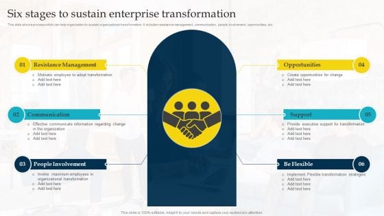 Six Stages To Sustain Enterprise Transformation Ppt Ideas Layout Ideas PDF Six Stages To Sustain Enterprise Transformation Ppt Ideas Layout Ideas PDF