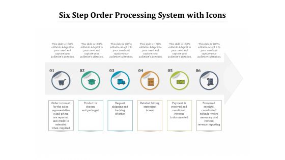 Six Step Order Processing System With Icons Ppt PowerPoint Presentation Model Example Topics PDF