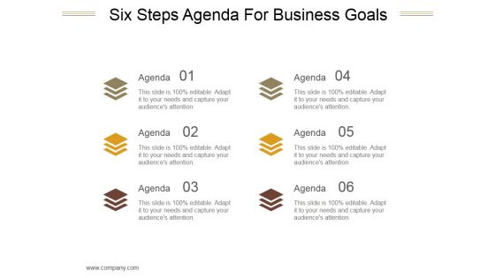 Six Steps Agenda For Business Goals Ppt PowerPoint Presentation Rules