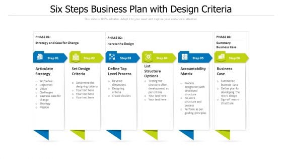 Six Steps Business Plan With Design Criteria Ppt PowerPoint Presentation Gallery Grid PDF