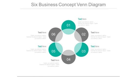 Six Steps Circle Venn Diagram Powerpoint Slides