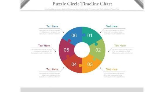 Six Steps Circular Puzzle Timeline Chart Powerpoint Slides