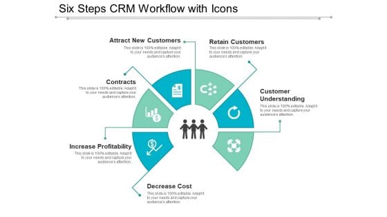 Six Steps Crm Workflow With Icons Ppt PowerPoint Presentation Infographic Template Graphics Template