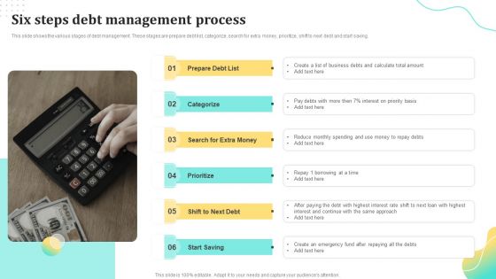 Six Steps Debt Management Process Ppt Inspiration Portrait PDF