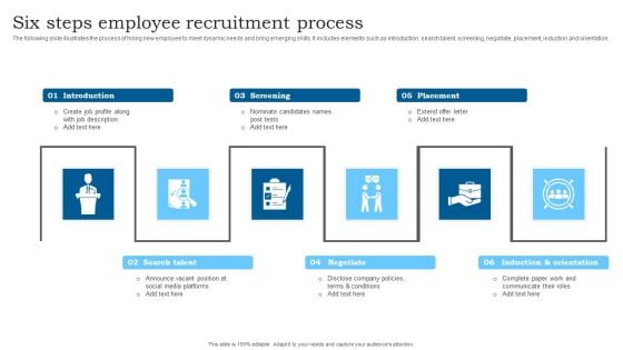 Six Steps Employee Recruitment Process Diagrams PDF