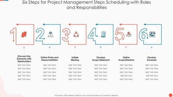 Six Steps For Project Management Steps Scheduling With Roles And Responsibllities Guidelines PDF