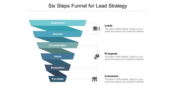 Six Steps Funnel For Lead Strategy Ppt PowerPoint Presentation Professional Maker