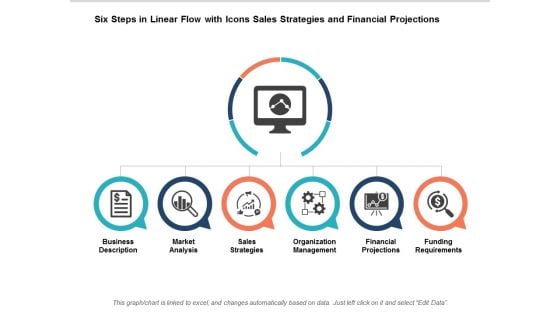 Six Steps In Linear Flow With Icons Sales Strategies And Finacial Projections Ppt Powerpoint Presentation Inspiration Guide