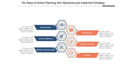 Six Steps Of Action Planning Set Objectives And Implement Strategy Ppt Powerpoint Presentation Outline Images